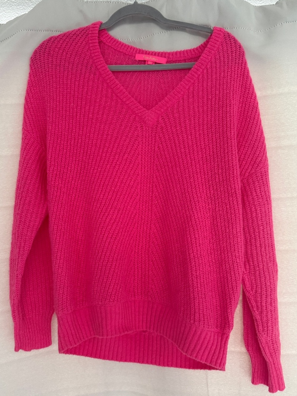 Lilly Pulitzer Bright Pink V-Neck Knit Sweater